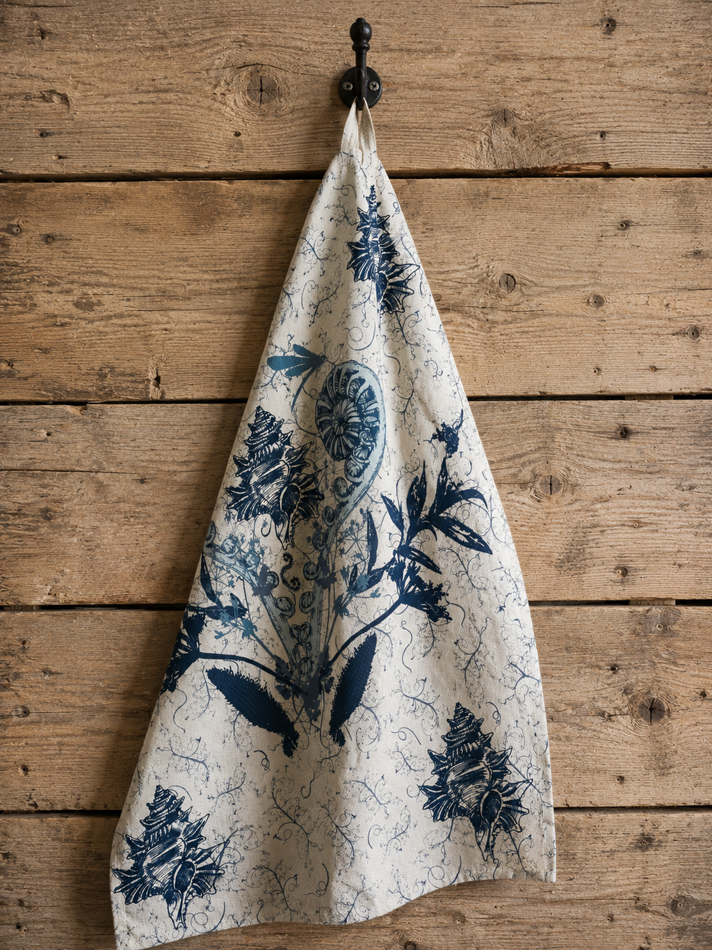 Coastal Specimen Tea Towel – Shell & Fern Illustration | Natural History Kitchen Textile | Victorian Science Inspired
