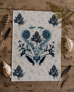 Coastal Specimen Tea Towel – Shell & Fern Illustration | Natural History Kitchen Textile | Victorian Science Inspired