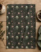 Avian Nest Tea Towel – Dark Botanical Bird Skull Illustration, Victorian Natural History Kitchen Textile